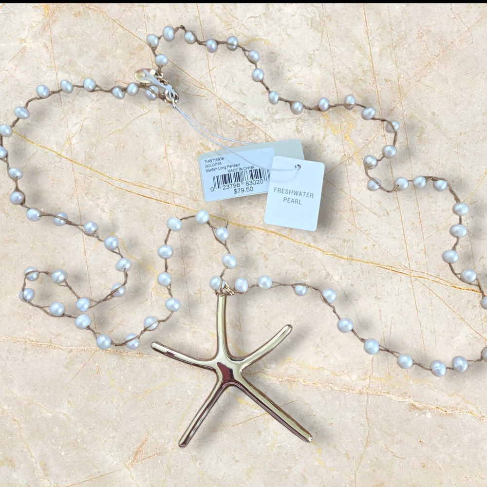 Tommy Bahama Gold Starfish Pendant with White Freshwater Pearls